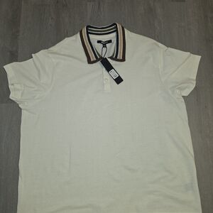 Men's Cream Polo Shirt with Striped Collar
